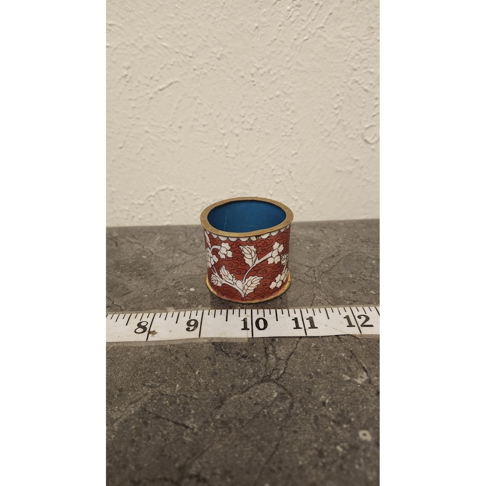 Vintage Chinese‎ Cloisonne Red Floral Enamel Mini Pot Toothpick Holder Decor